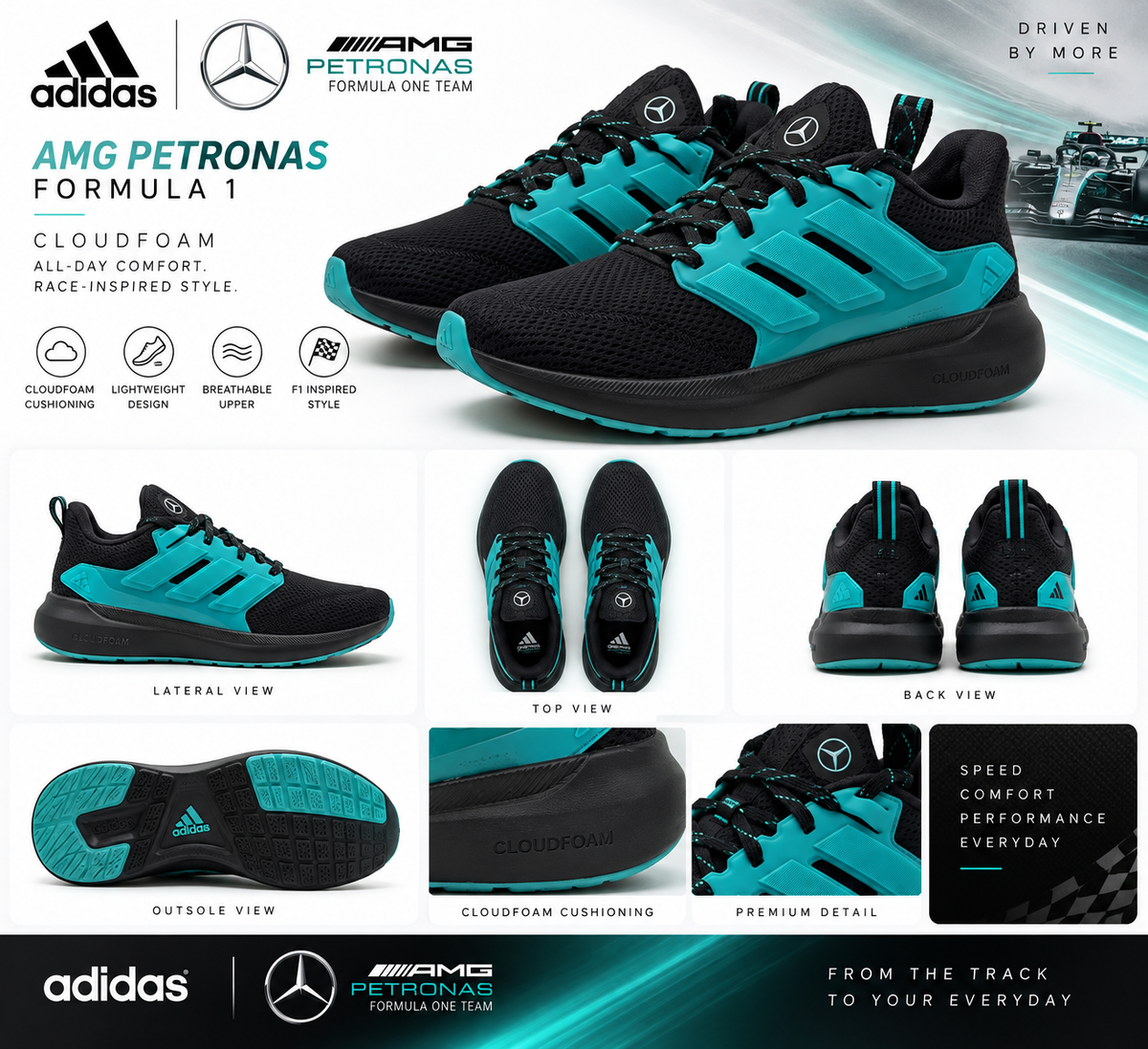 Adidas AMG Petronas Formula 1 Cloudfoam soles