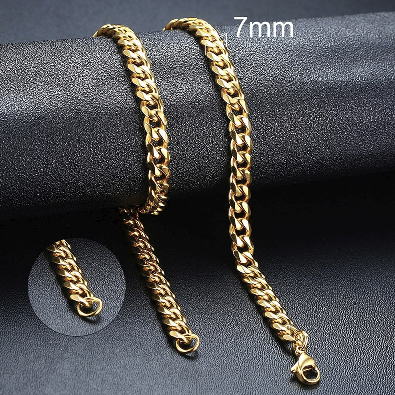 Vnox Cuban Chain Necklace for Men Women, Basic Punk Stainless Steel Curb Link Chain Chokers,Vintage Gold Color Solid Metal Colla