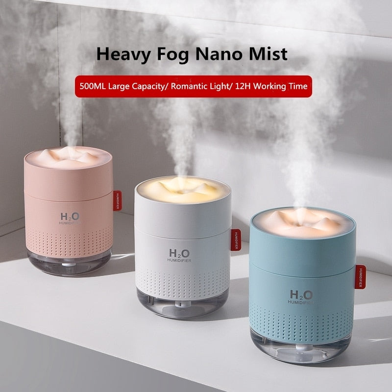 Ultrasonic Air Humidifier with Romantic Lamp USB Car Mist Maker Aroma Oil Diffuser Aromatherapy Humidifiers 500ML Large Capacity