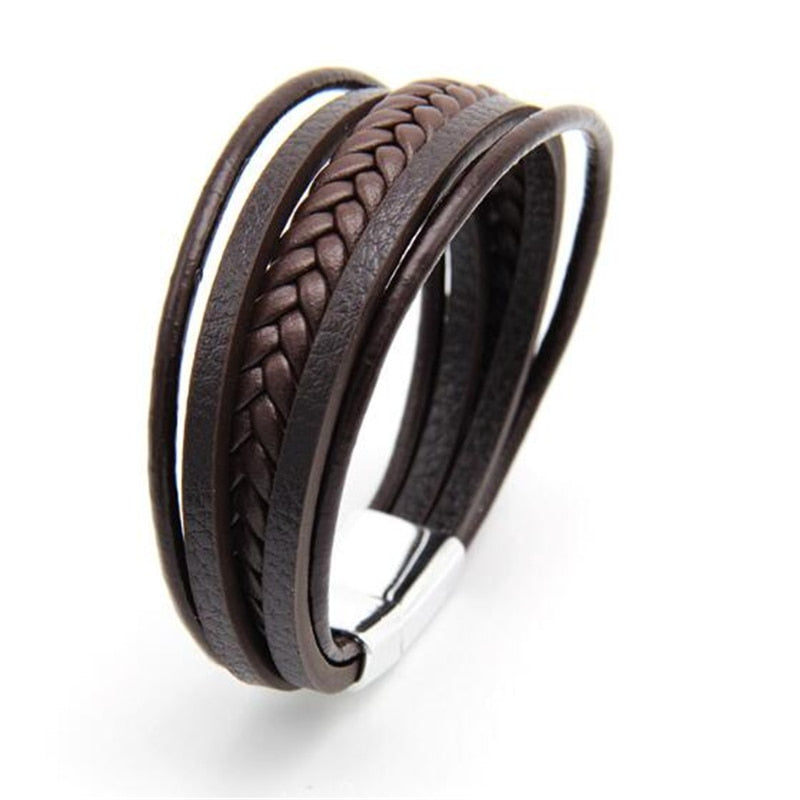 Trendy Genuine Leather Bracelets Mens Multilayer Braided Rope Bracelets Male Female Bracelets Retro Jewelry