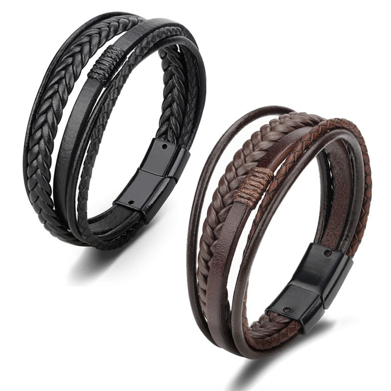 Trendy Genuine Leather Bracelets Mens Multilayer Braided Rope Bracelets Male Female Bracelets Retro Jewelry