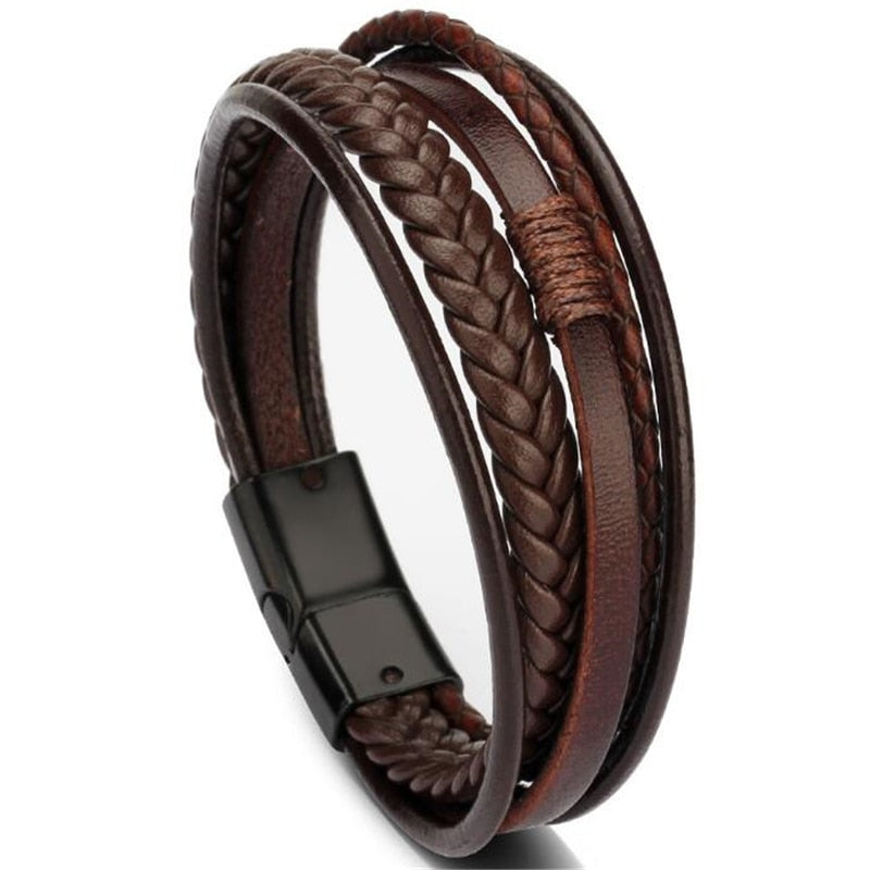 Trendy Genuine Leather Bracelets Mens Multilayer Braided Rope Bracelets Male Female Bracelets Retro Jewelry