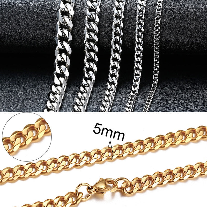 Vnox Cuban Chain Necklace for Men Women, Basic Punk Stainless Steel Curb Link Chain Chokers,Vintage Gold Color Solid Metal Colla