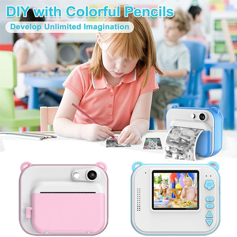 Childrens Instant Print Camera With Thermal Printer Kids Digital Photo Camera Girls Toy Child Camera Video boys Birthday Gift