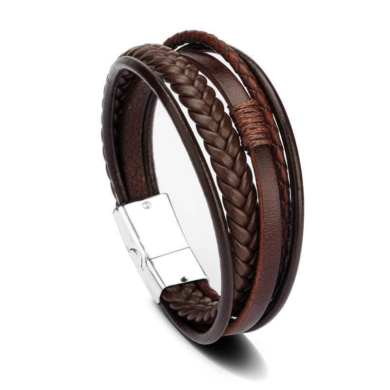 Trendy Genuine Leather Bracelets Mens Multilayer Braided Rope Bracelets Male Female Bracelets Retro Jewelry