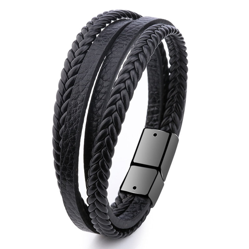 Trendy Genuine Leather Bracelets Mens Multilayer Braided Rope Bracelets Male Female Bracelets Retro Jewelry