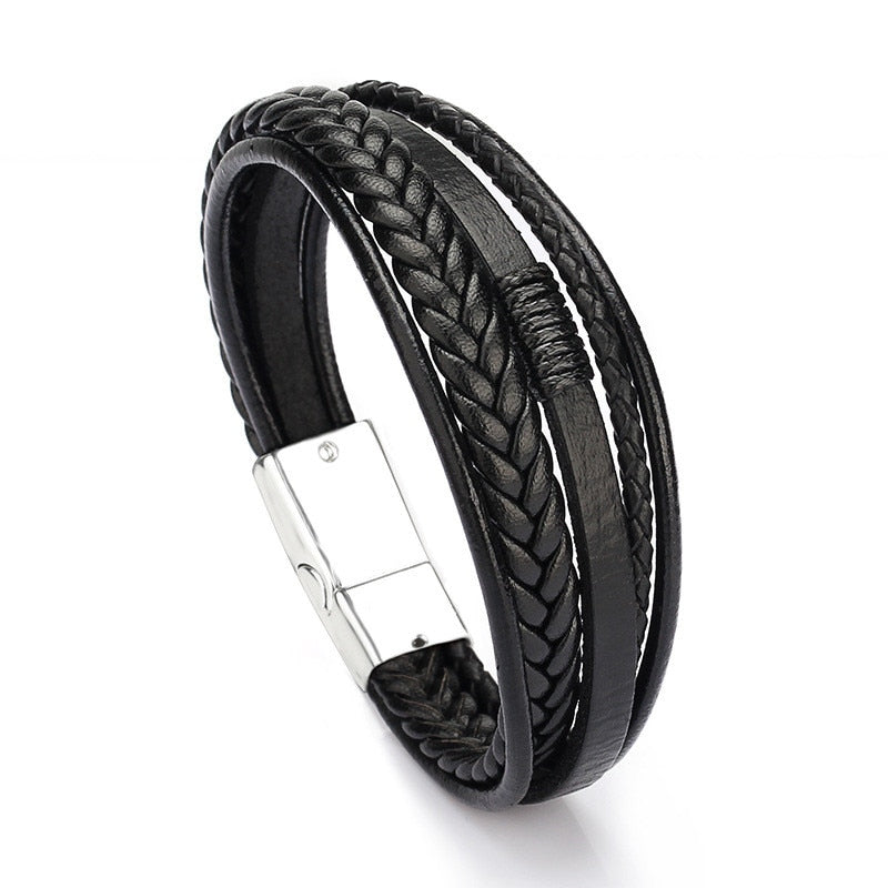 Trendy Genuine Leather Bracelets Mens Multilayer Braided Rope Bracelets Male Female Bracelets Retro Jewelry