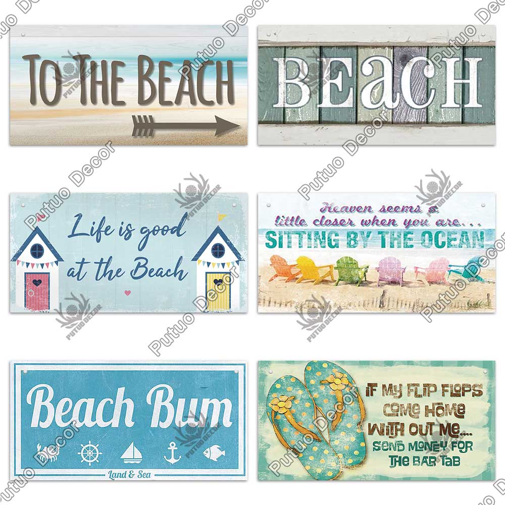 Patio Decor Beach Signs Hanging Plaque Summer Wood Wall Plaque Wooden Signs for Beach House Decoration Bar Beach Tent Decor