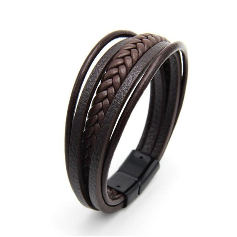 Trendy Genuine Leather Bracelets Mens Multilayer Braided Rope Bracelets Male Female Bracelets Retro Jewelry