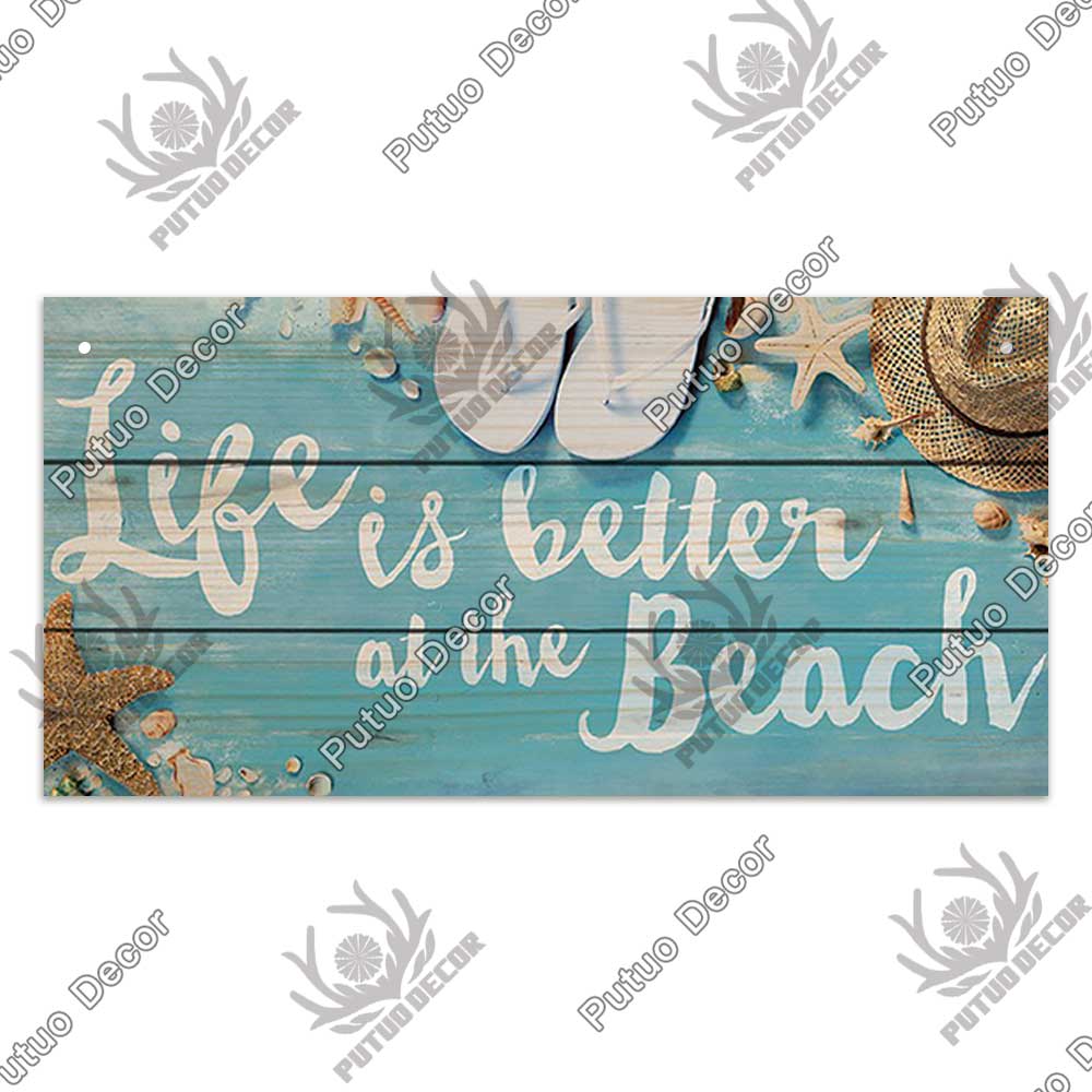 Patio Decor Beach Signs Hanging Plaque Summer Wood Wall Plaque Wooden Signs for Beach House Decoration Bar Beach Tent Decor