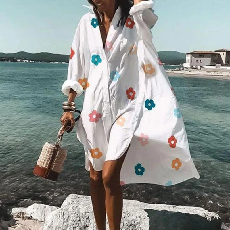 Summer Women Dresses Casual Long Sleeve Shirt Dress Oversized