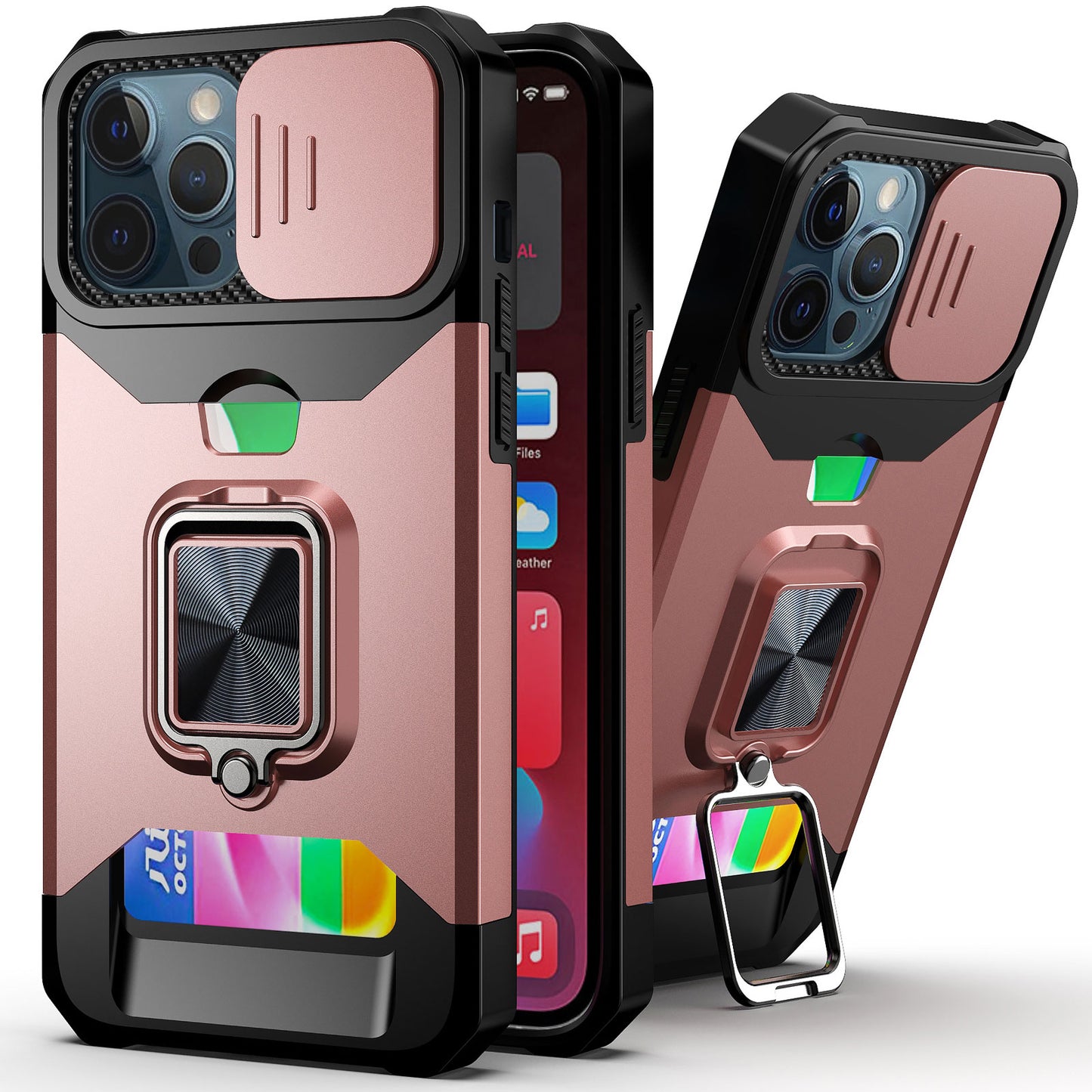 Cell Phone cover 360 Rotate Ring Stand Magnetic Card Slot Credit Cover for iPhone 13 12 11 Pro Max