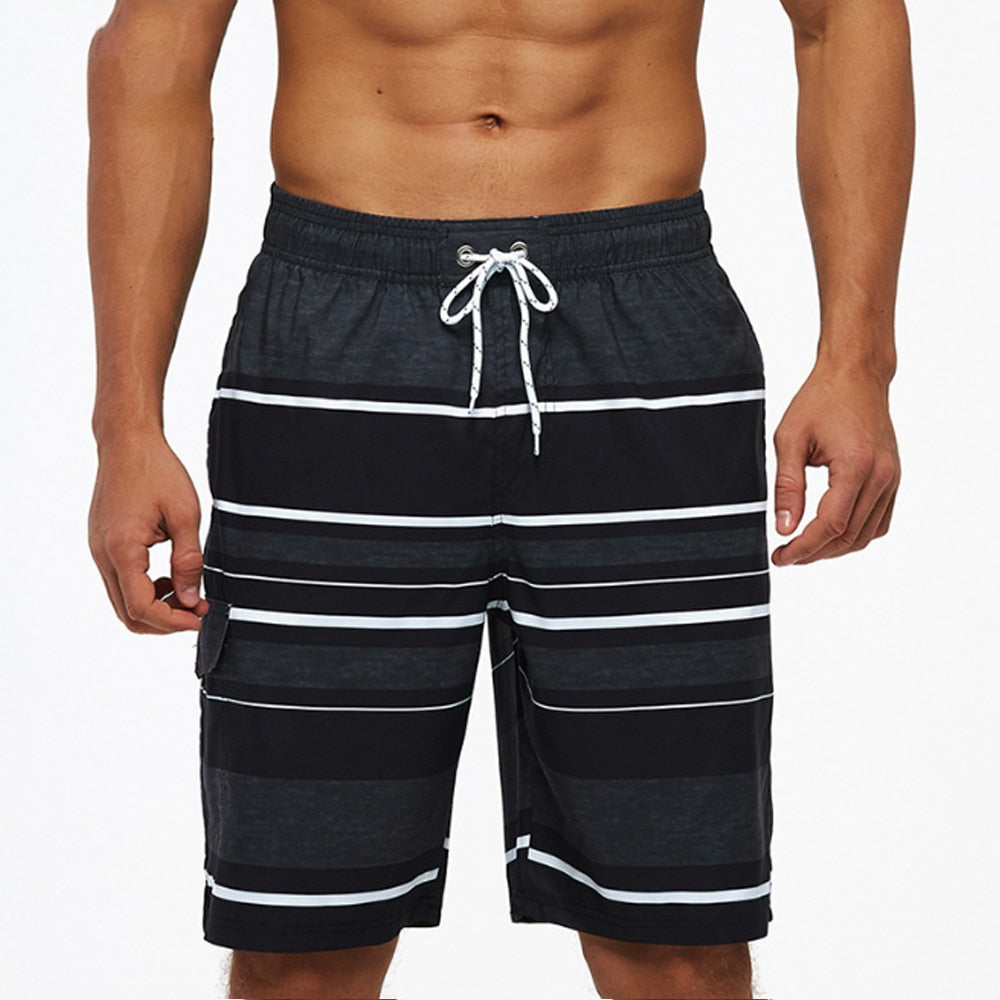 Men's Shorts Casual Cotton Workout Short Pants Drawstring Beach Shorts With Pockets Swim Trunks Stripe Plus size Beach Shorts
