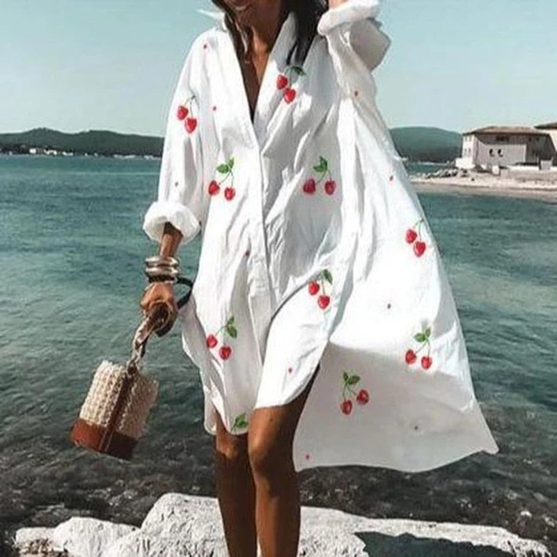 Summer Women Dresses Casual Long Sleeve Shirt Dress Oversized