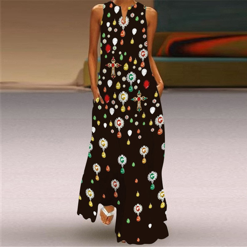 WAY OF LOVE Ladies Spring Summer Long Dress Women White Sleeveless V-neck Slim Elegant Dresses Beach Butterfly Print Vintage Dress