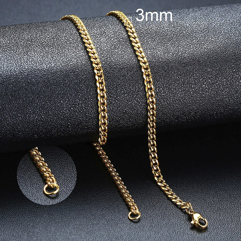 Vnox Cuban Chain Necklace for Men Women, Basic Punk Stainless Steel Curb Link Chain Chokers,Vintage Gold Color Solid Metal Colla