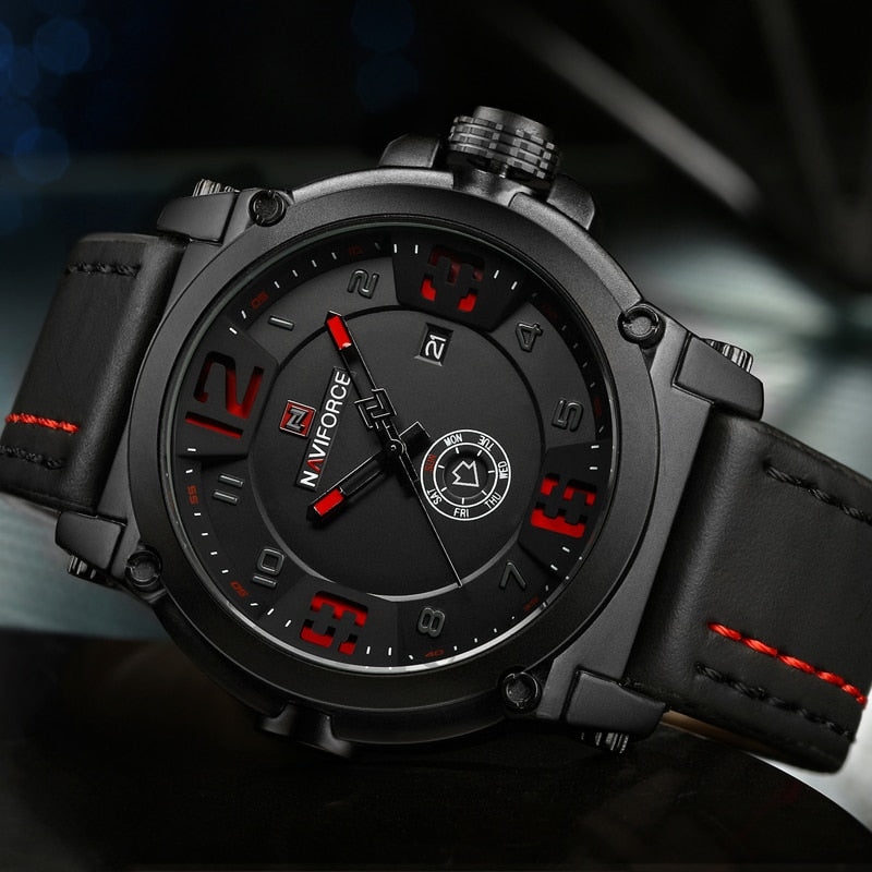 Watch NAVIFORCE Hot Sale Sport Mens Watches Top Brand Luxury Waterproof Leather Quartz Male Wristwatch