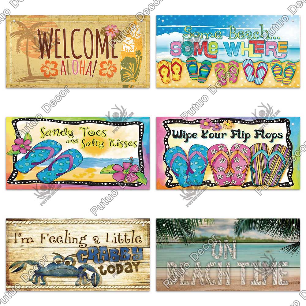 Patio Decor Beach Signs Hanging Plaque Summer Wood Wall Plaque Wooden Signs for Beach House Decoration Bar Beach Tent Decor