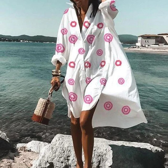 Summer Women Dresses Casual Long Sleeve Shirt Dress Oversized