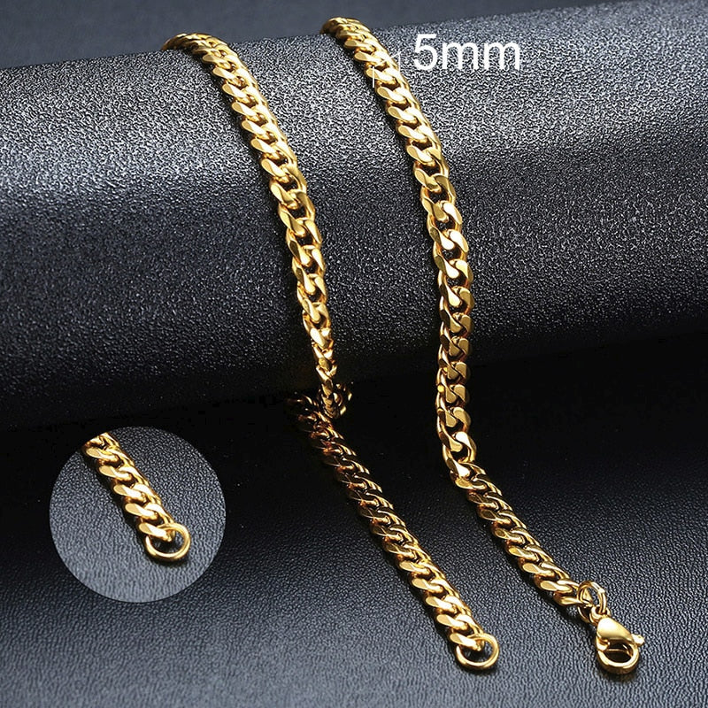 Vnox Cuban Chain Necklace for Men Women, Basic Punk Stainless Steel Curb Link Chain Chokers,Vintage Gold Color Solid Metal Colla
