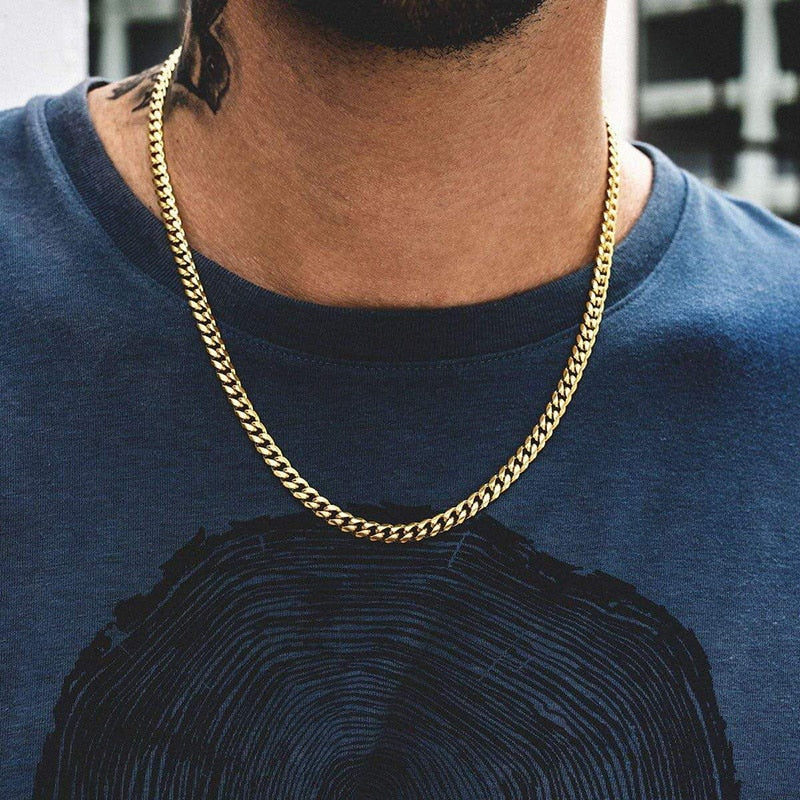 Vnox Cuban Chain Necklace for Men Women, Basic Punk Stainless Steel Curb Link Chain Chokers,Vintage Gold Color Solid Metal Colla