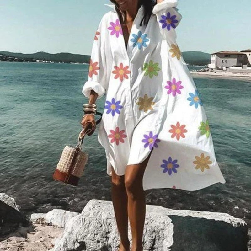 Summer Women Dresses Casual Long Sleeve Shirt Dress Oversized