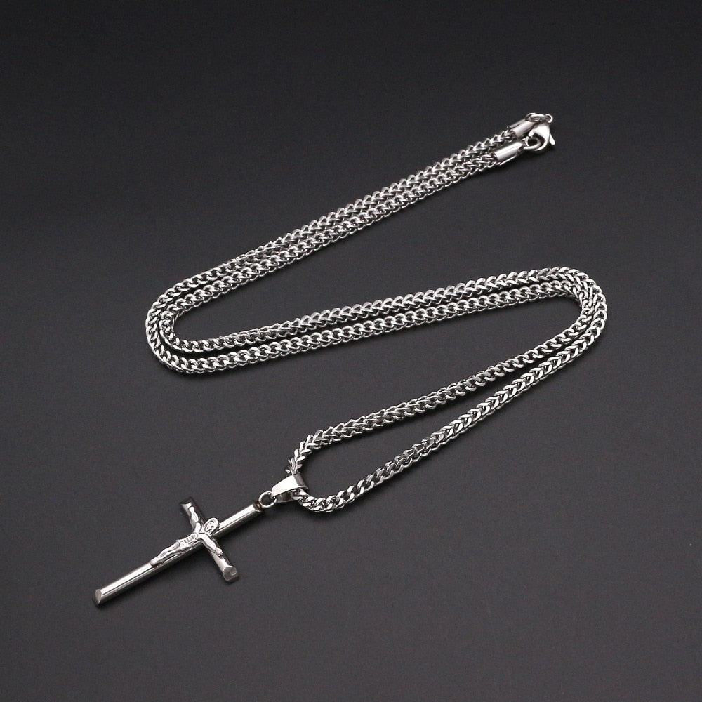 Luxury unisex Cross Necklace Stainless Steel 23.6 inches Chain Pendant Cross Gold Color Men-Women Best Gift
