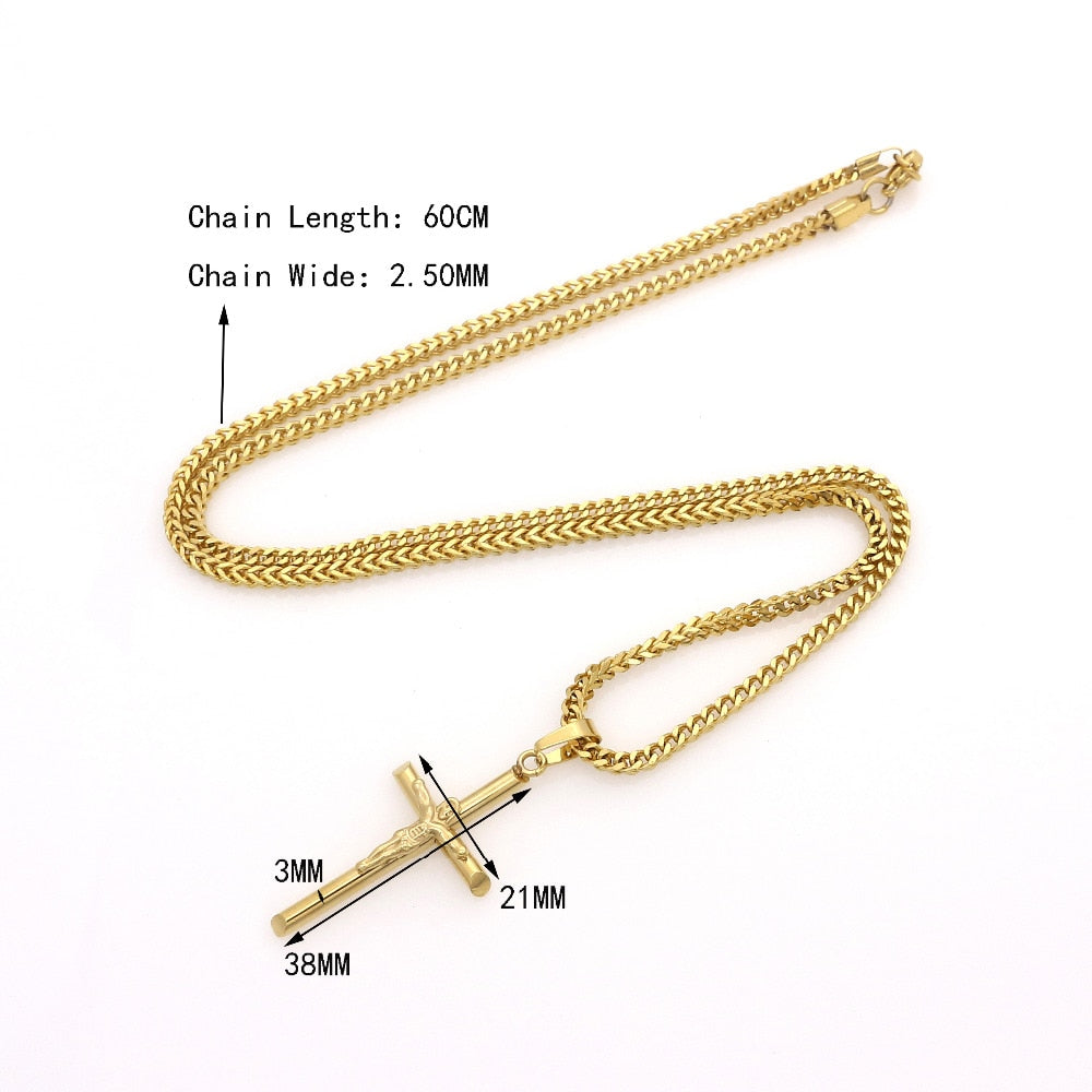 Luxury unisex Cross Necklace Stainless Steel 23.6 inches Chain Pendant Cross Gold Color Men-Women Best Gift