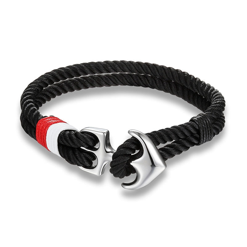 Lifestyle Anchor Bracelets Men Charm Nautical Survival Rope Chain Paracord Bracelet Male Wrap Metal Sport Hooks