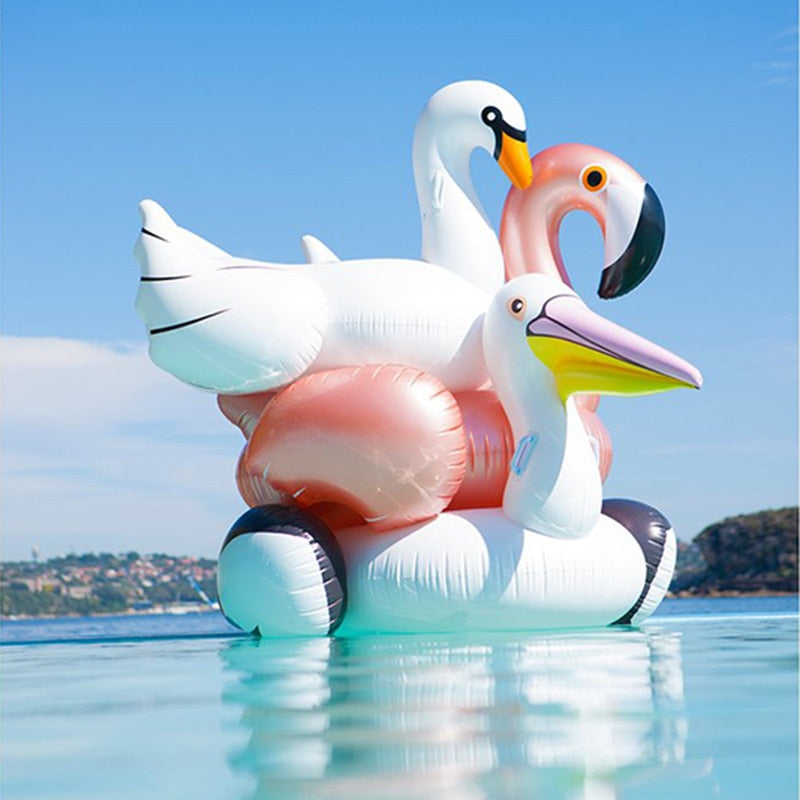 Inflatable Rose Gold Flamingo Swan Ride-on Swimming Pool Games Water Floats For pool 60 Inches Giant Summer Toys