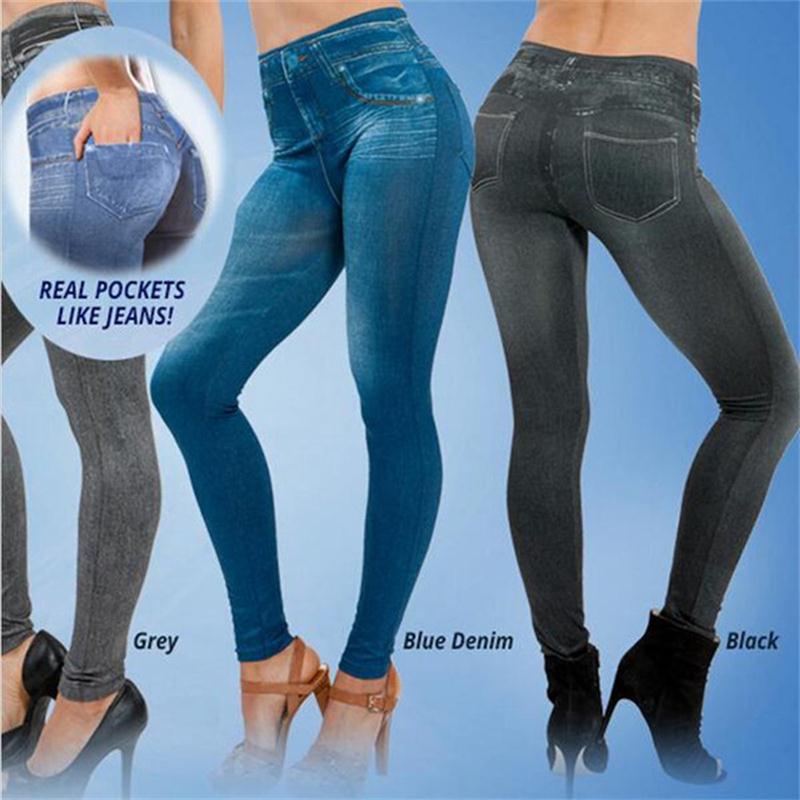 Sexy Leggings Women Lined Spring Autumn Print Jeans Sportwear Slim Jeggings Two Real Pockets Woman Fitness Pants