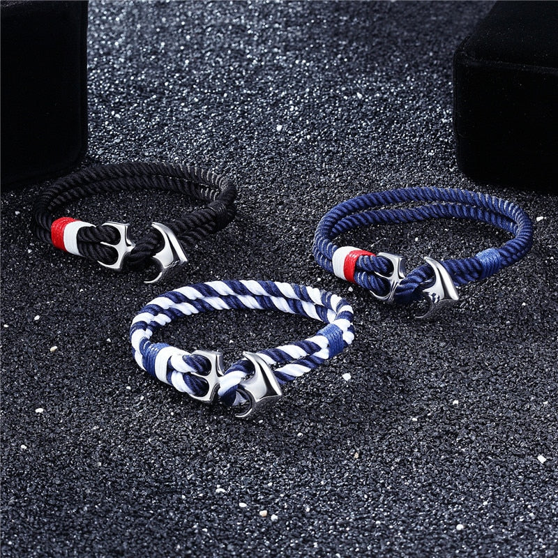 Lifestyle Anchor Bracelets Men Charm Nautical Survival Rope Chain Paracord Bracelet Male Wrap Metal Sport Hooks