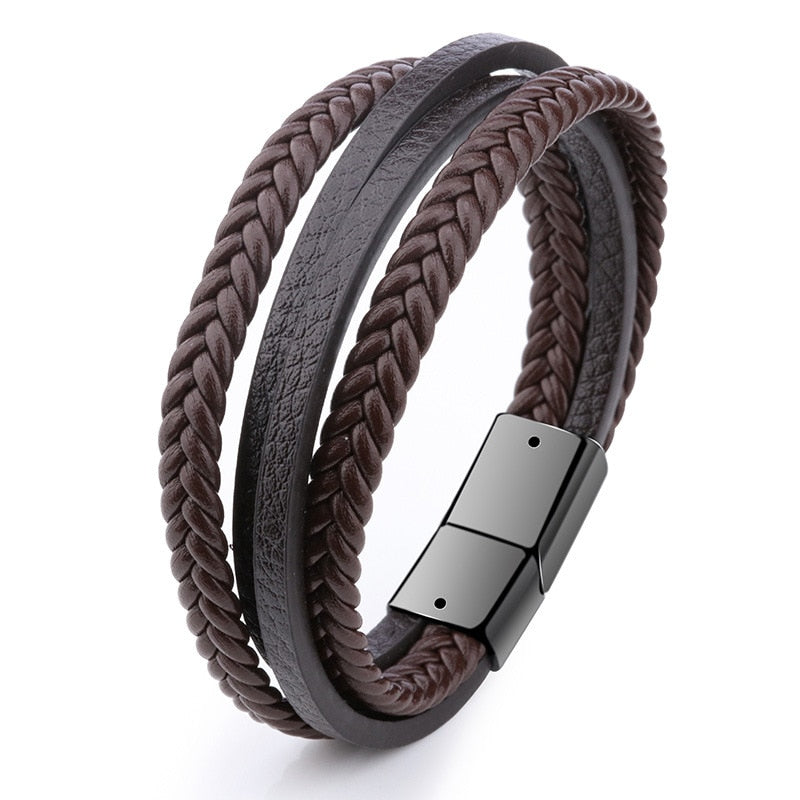 Trendy Genuine Leather Bracelets Mens Multilayer Braided Rope Bracelets Male Female Bracelets Retro Jewelry