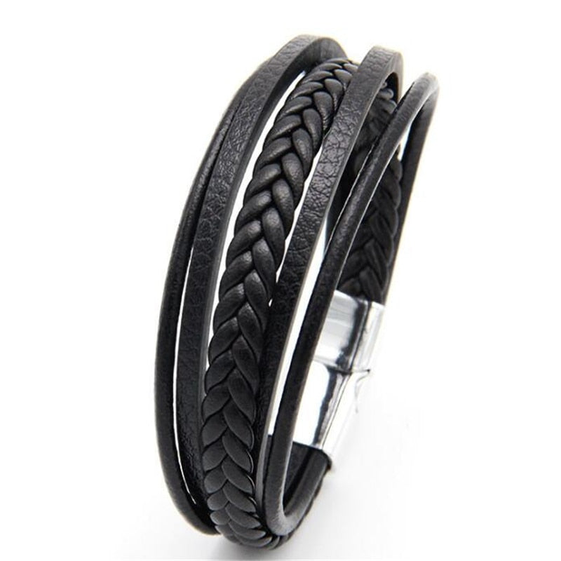 Trendy Genuine Leather Bracelets Mens Multilayer Braided Rope Bracelets Male Female Bracelets Retro Jewelry