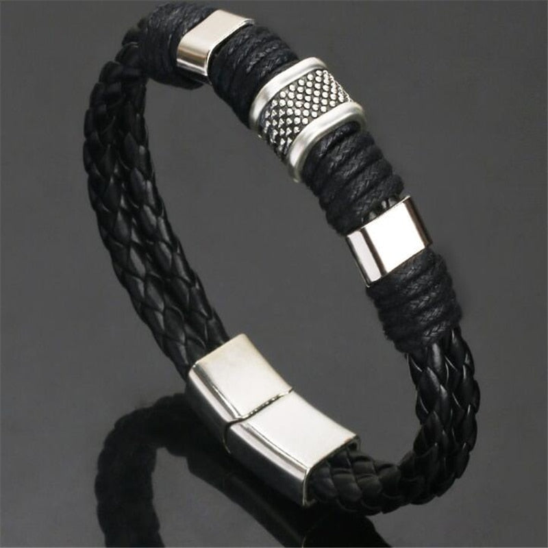 Trendy Genuine Leather Bracelets Mens Multilayer Braided Rope Bracelets Male Female Bracelets Retro Jewelry