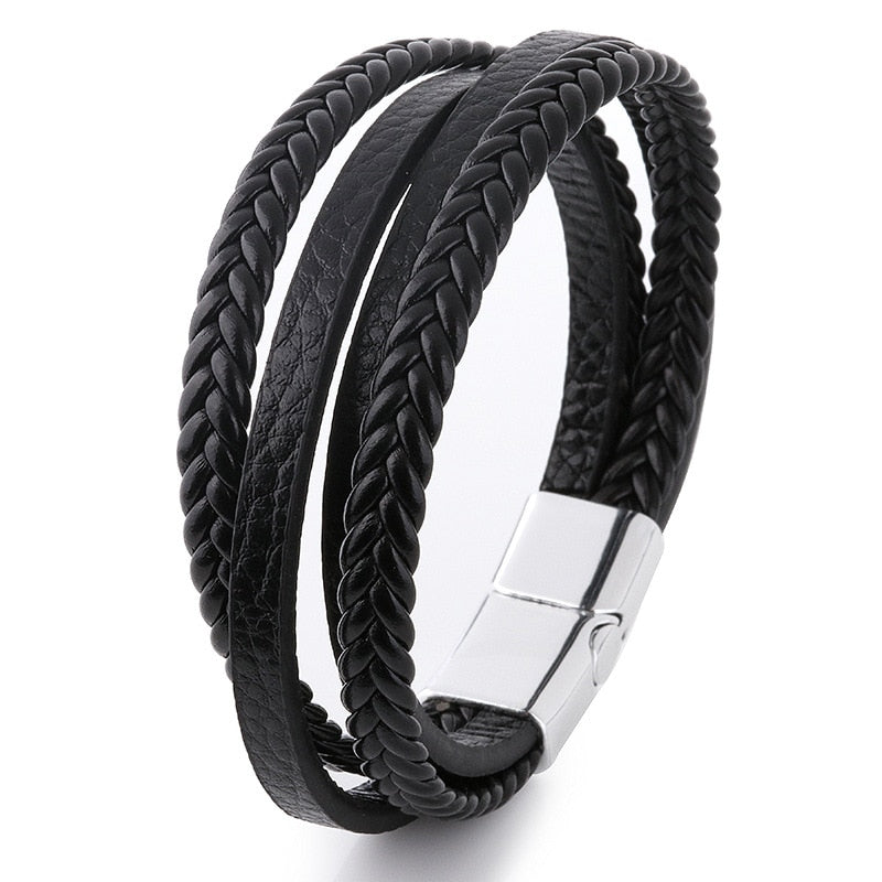 Trendy Genuine Leather Bracelets Mens Multilayer Braided Rope Bracelets Male Female Bracelets Retro Jewelry