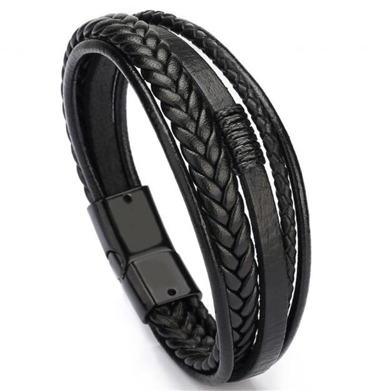Trendy Genuine Leather Bracelets Mens Multilayer Braided Rope Bracelets Male Female Bracelets Retro Jewelry