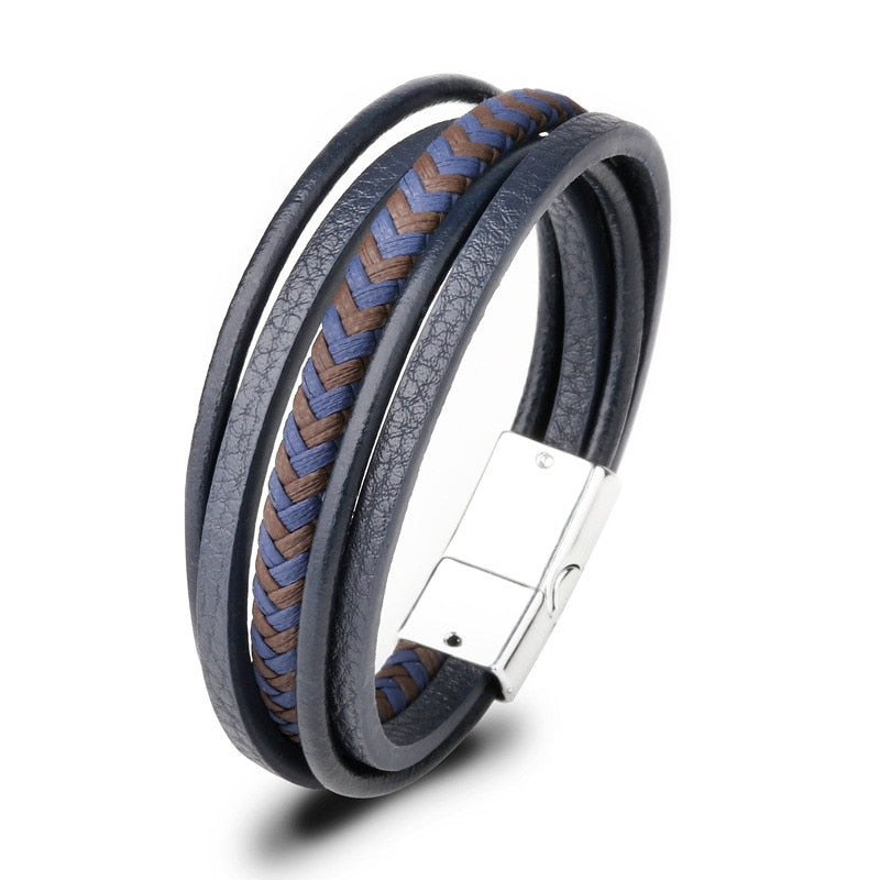 Trendy Genuine Leather Bracelets Mens Multilayer Braided Rope Bracelets Male Female Bracelets Retro Jewelry