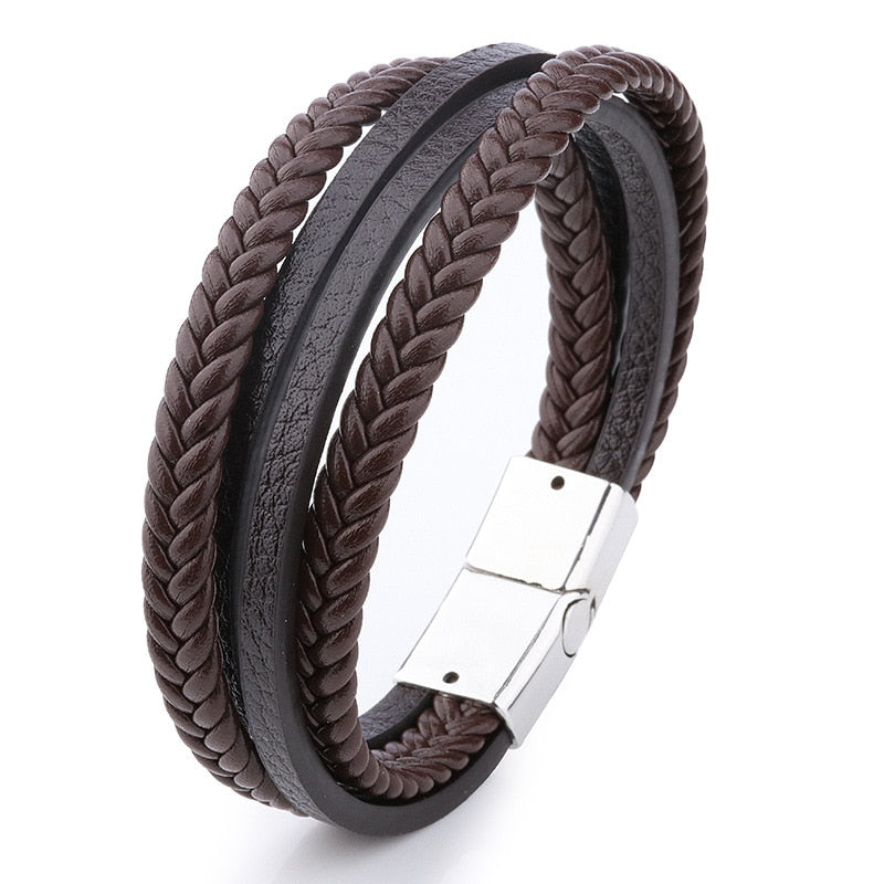 Trendy Genuine Leather Bracelets Mens Multilayer Braided Rope Bracelets Male Female Bracelets Retro Jewelry