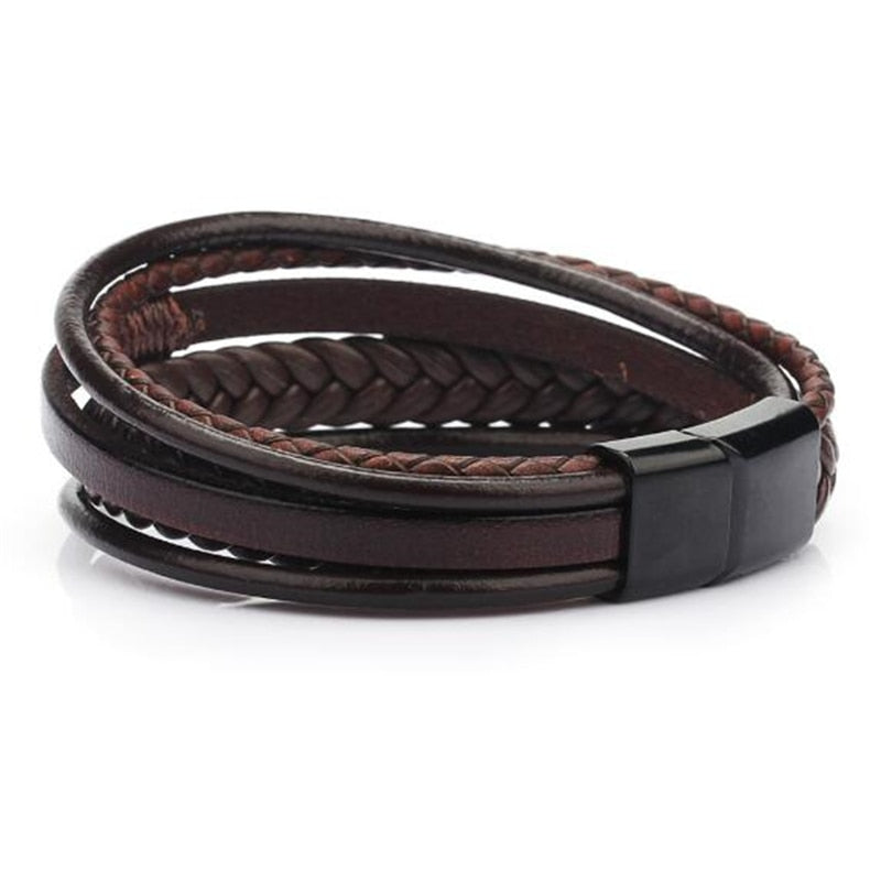 Trendy Genuine Leather Bracelets Mens Multilayer Braided Rope Bracelets Male Female Bracelets Retro Jewelry