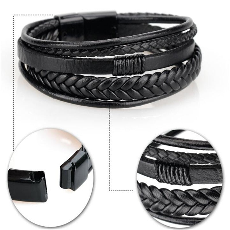 Trendy Genuine Leather Bracelets Mens Multilayer Braided Rope Bracelets Male Female Bracelets Retro Jewelry