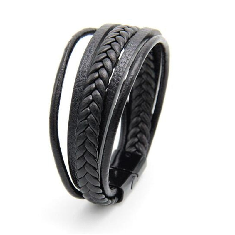 Trendy Genuine Leather Bracelets Mens Multilayer Braided Rope Bracelets Male Female Bracelets Retro Jewelry