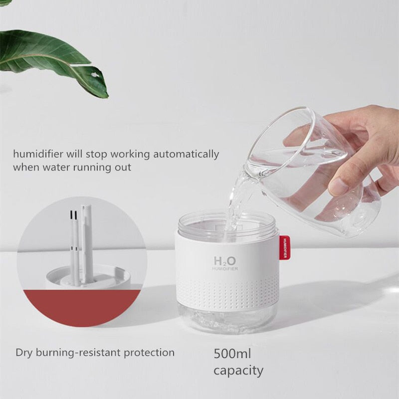 Ultrasonic Air Humidifier with Romantic Lamp USB Car Mist Maker Aroma Oil Diffuser Aromatherapy Humidifiers 500ML Large Capacity