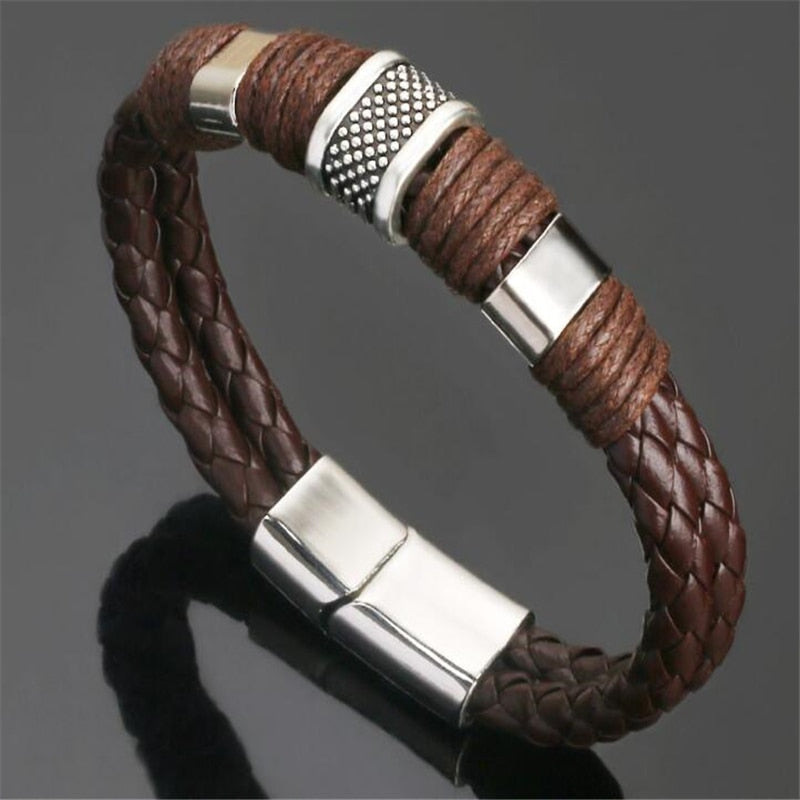 Trendy Genuine Leather Bracelets Mens Multilayer Braided Rope Bracelets Male Female Bracelets Retro Jewelry