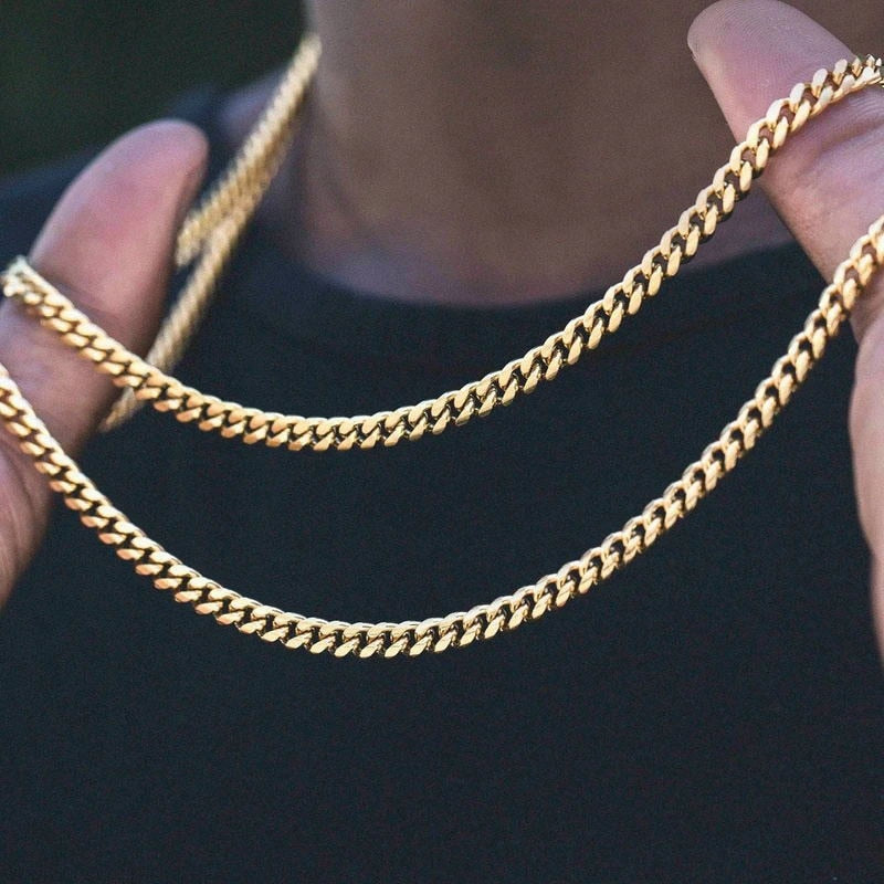 Vnox Cuban Chain Necklace for Men Women, Basic Punk Stainless Steel Curb Link Chain Chokers,Vintage Gold Color Solid Metal Colla
