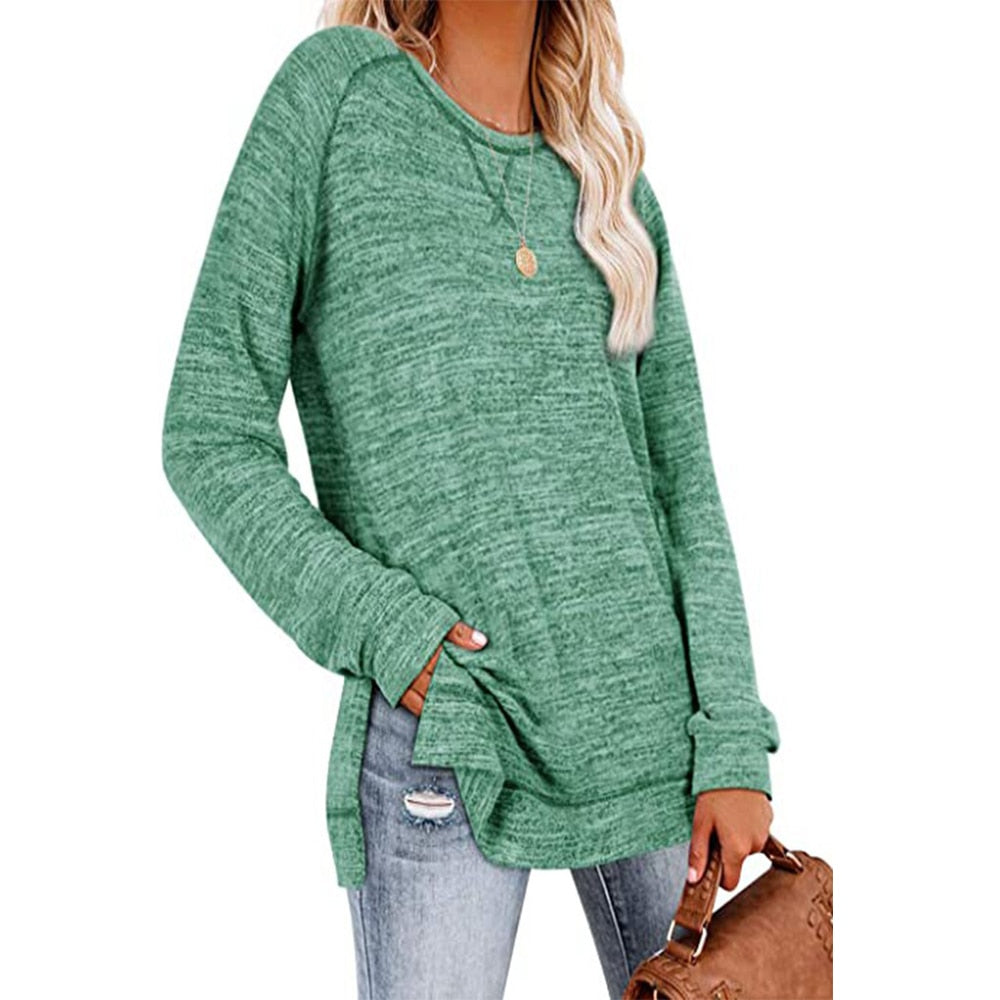 GULE GULE Women's Casual Long Sleeve Solid Split Tops Elegant Front Tunics Shirt