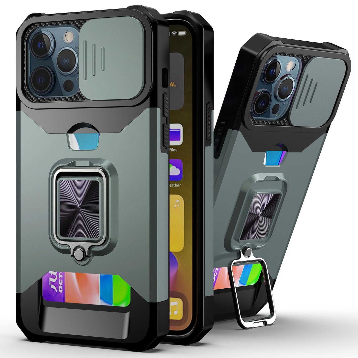 Cell Phone cover 360 Rotate Ring Stand Magnetic Card Slot Credit Cover for iPhone 13 12 11 Pro Max