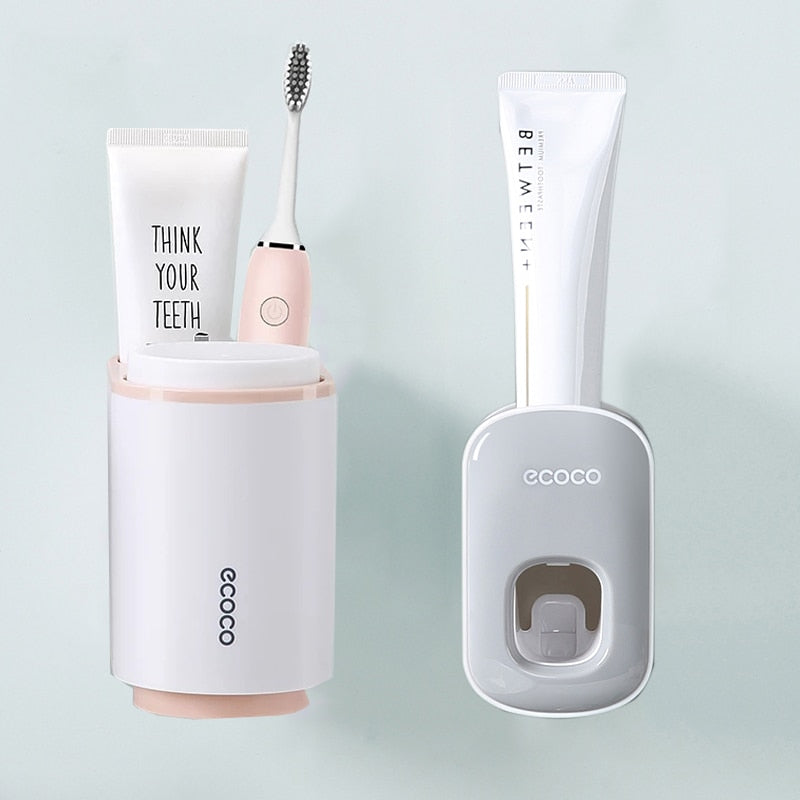 Toothbrush Holder Toothpaste Dispenser Wall Mount Toothbrush Cup Storage Rack Toothpaste Squeezer bathroom accesories