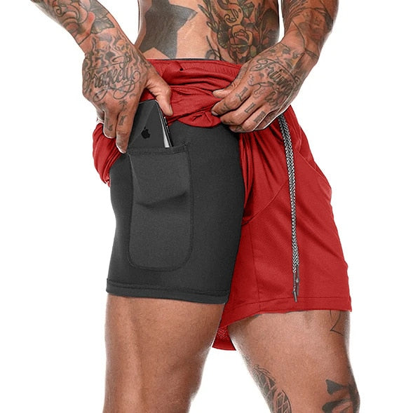 Sport Shorts Men Sportswear Double-deck Running Shorts 2 In 1 Beach Bottoms Summer Gym Fitness Training Jogging Short Pants