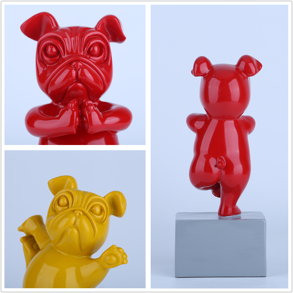Lovely Yoga French Bulldog Statue Resin Figurines Nordic Creative Cartoon Animals Sculpture Children; Room Decor Crafts